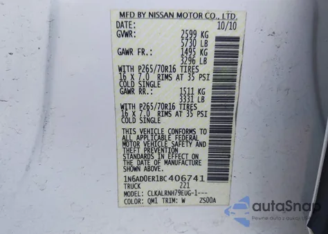 2011 Nissan Frontier S from USA, damaged, VIN 1N6AD0ER1BC406741